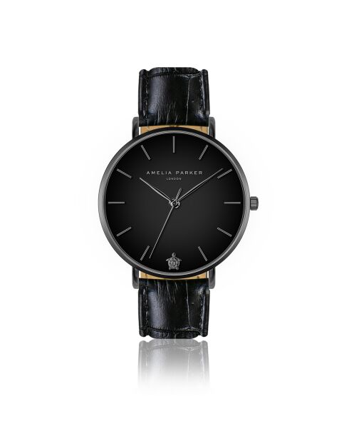 Set Montre Femme 2 Bracelets Jet Black en Acier & Cuir noir