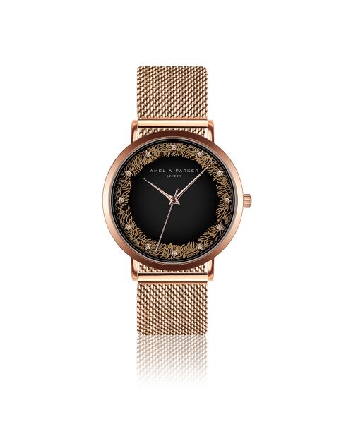 Set Montre Femme 2 Bracelets Coral en Acier & Cuir rose doré/noir