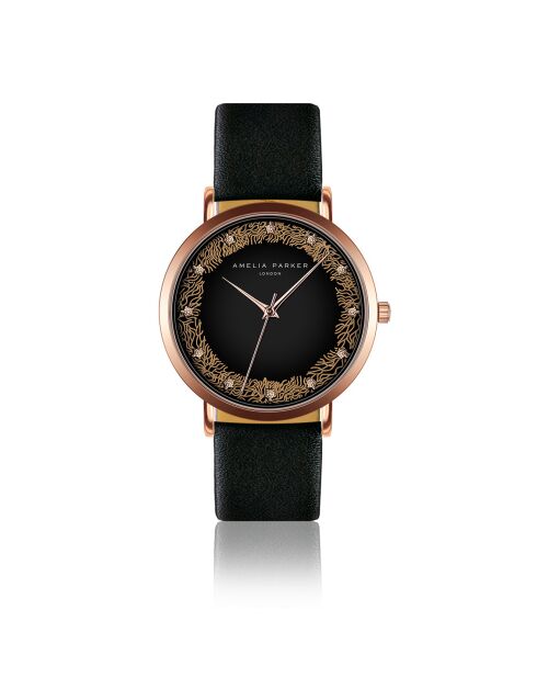 Set Montre Femme 2 Bracelets Coral en Acier & Cuir rose doré/noir