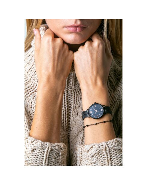 Set Montre Femme & Bracelet Petite Noir en Acier noir