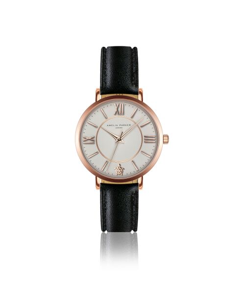 Set Montre Femme 2 Bracelets Petite Classique en Acier & Cuir rose doré/noir