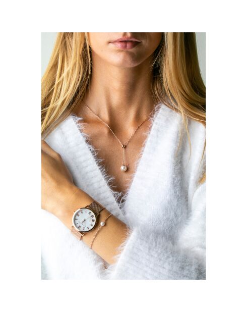 Set Montre Femme & Bracelet Petite Classique en Acier rose doré