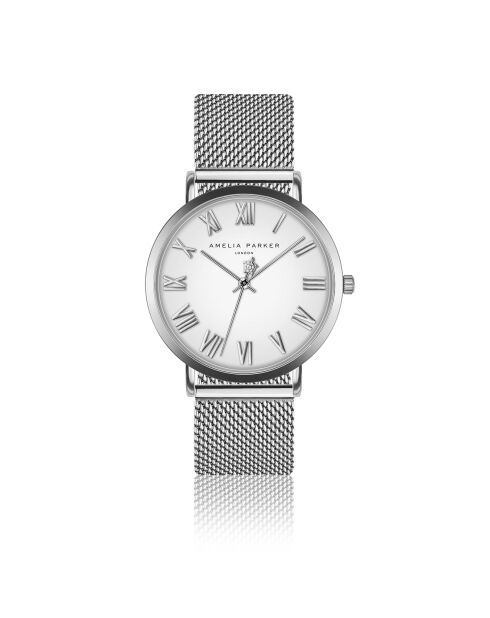 Set Montre Femme 2 Bracelets Grand Blanc en Acier & Cuir argenté/rose