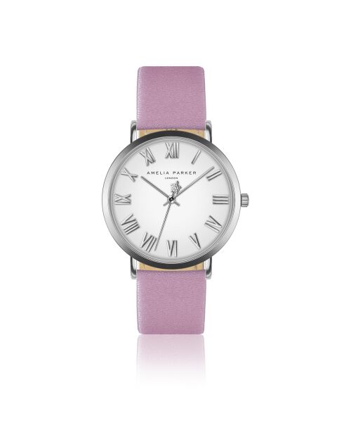 Set Montre Femme 2 Bracelets Grand Blanc en Acier & Cuir argenté/rose