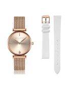 Set Montre Femme 2 Bracelets Gold Shore en Acier & Cuir rose doré/blanc