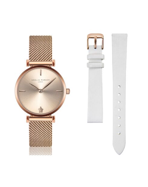 Set Montre Femme 2 Bracelets Gold Shore en Acier & Cuir rose doré/blanc