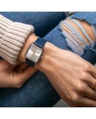 Set Montre Femme 2 Bracelets Plaza en Acier & Cuir argenté/bleu foncé