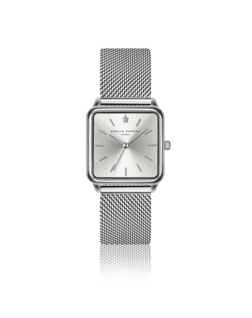 Set Montre Femme 2 Bracelets Plaza en Acier & Cuir argenté/bleu foncé
