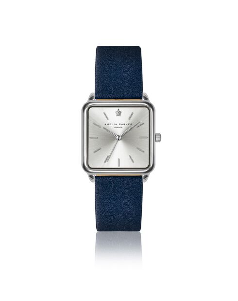 Set Montre Femme 2 Bracelets Plaza en Acier & Cuir argenté/bleu foncé