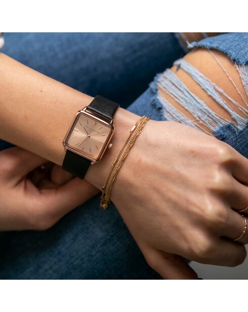 Set Montre Femme 2 Bracelets Gold Plaza en Acier & Cuir rose doré/noir