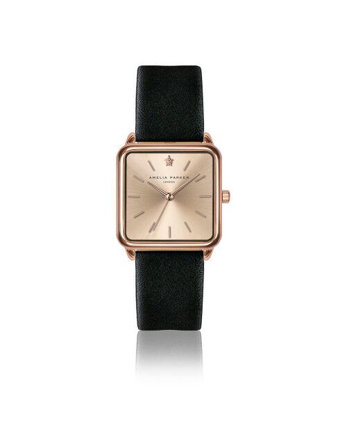 Set Montre Femme 2 Bracelets Gold Plaza en Acier & Cuir rose doré/noir