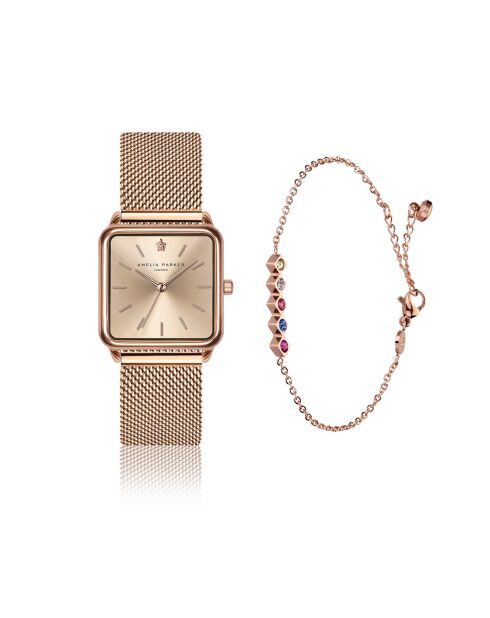 Set Montre Femme & Bracelet Gold Plaza en Acier rose doré
