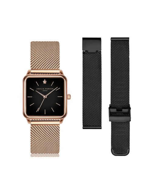 Set Montre Femme 2 Bracelets Night Plaza en Acier rose doré/noir