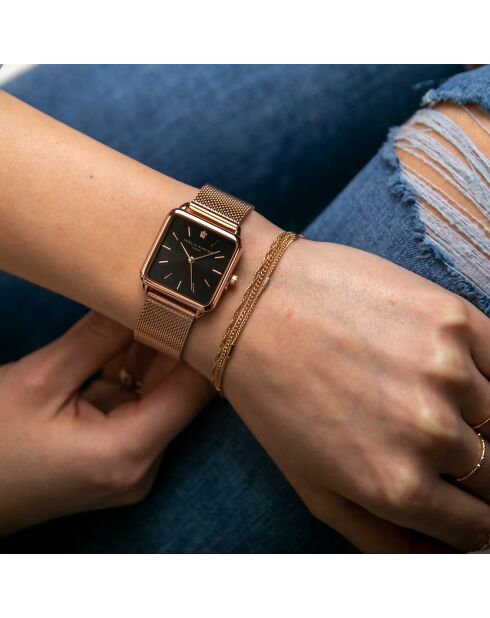 Set Montre Femme 2 Bracelets Night Plaza en Acier rose doré/noir