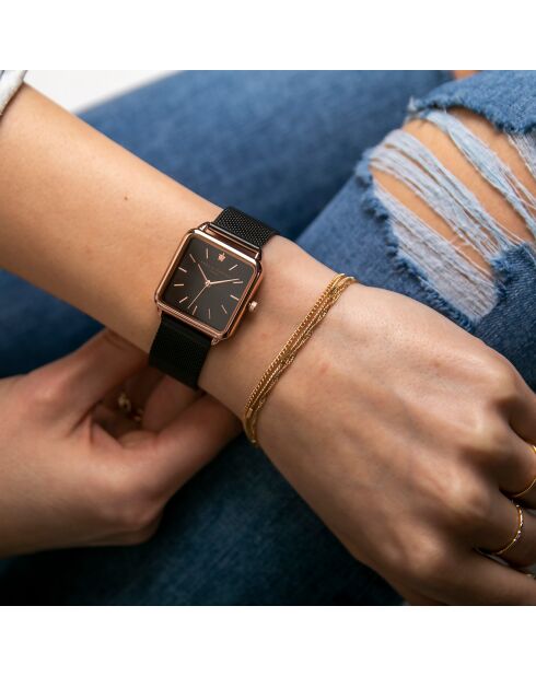 Set Montre Femme 2 Bracelets Night Plaza en Acier rose doré/noir