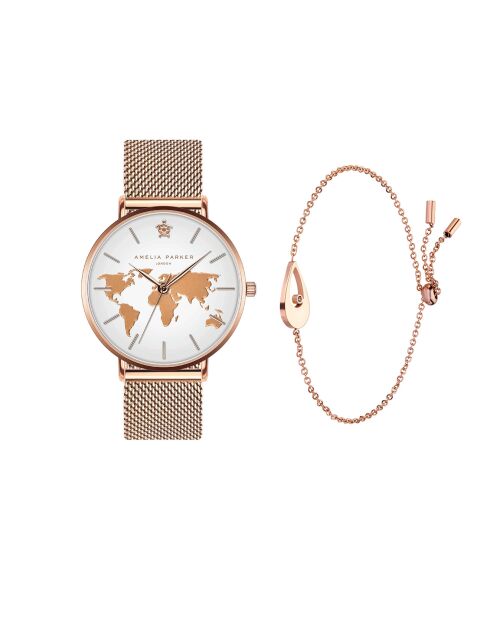 Set Montre Femme & Bracelet Vacation en Acier rose doré