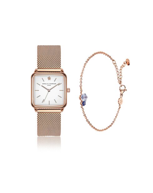 Set Montre Femme & Bracelet Bay en Acier rose doré