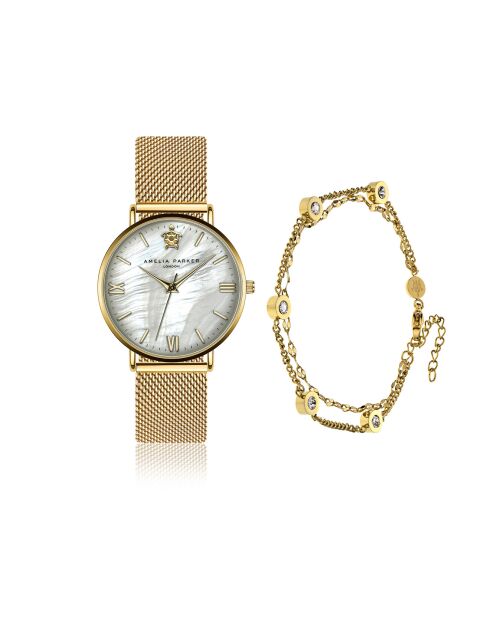 Set Montre Femme & Bracelet Pearl of the Sea en Acier doré
