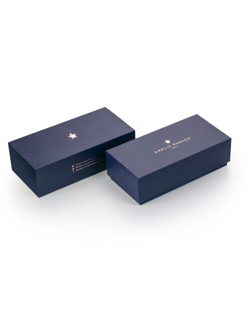 Set Montre Femme 2 Bracelets Plaza en Acier & Cuir argenté/bleu foncé