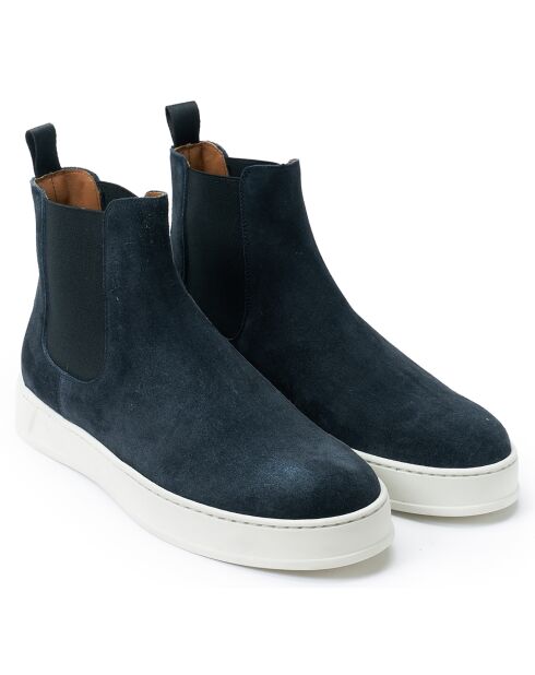 Chelsea Boots en Velours de Cuir bleu marine