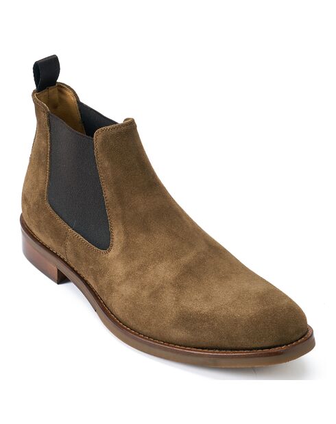 Chelsea Boots en Velours de Cuir taupe