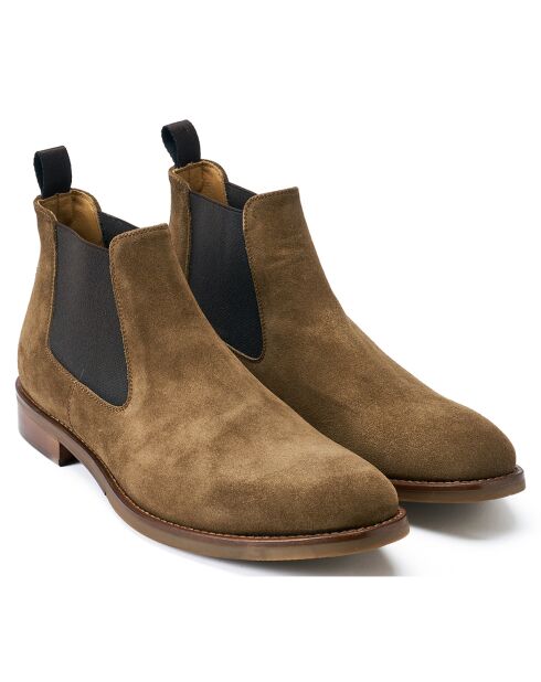 Chelsea Boots en Velours de Cuir taupe