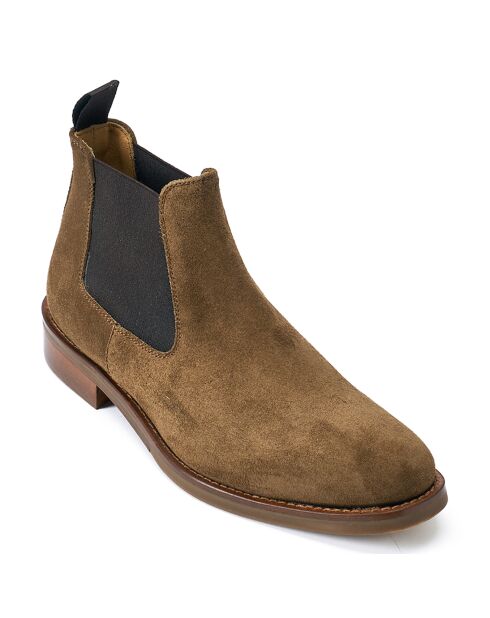 Chelsea Boots en Velours de Cuir taupe