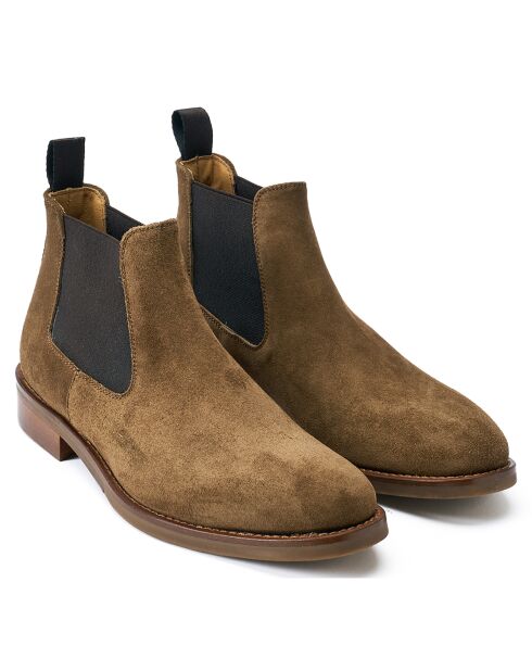 Chelsea Boots en Velours de Cuir taupe