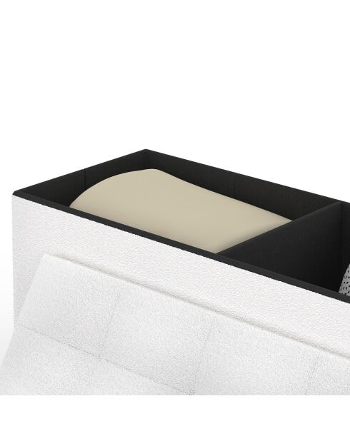 Banc coffre Loan en bouclette blanche et pieds noirs 100cm