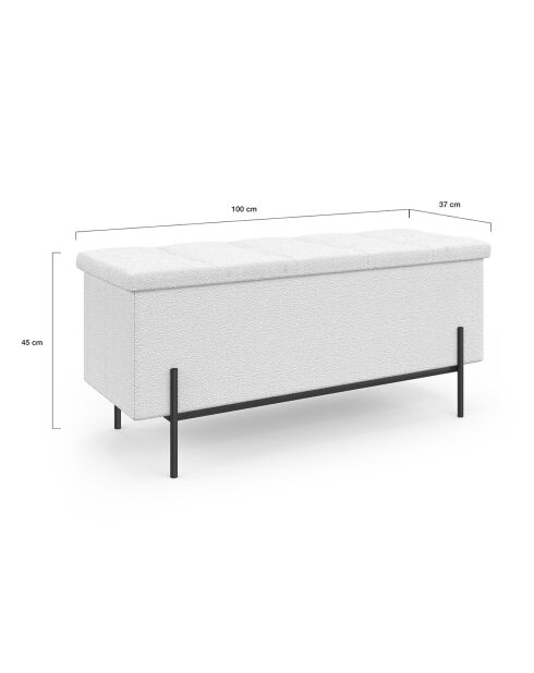 Banc coffre Loan en bouclette blanche et pieds noirs 100cm