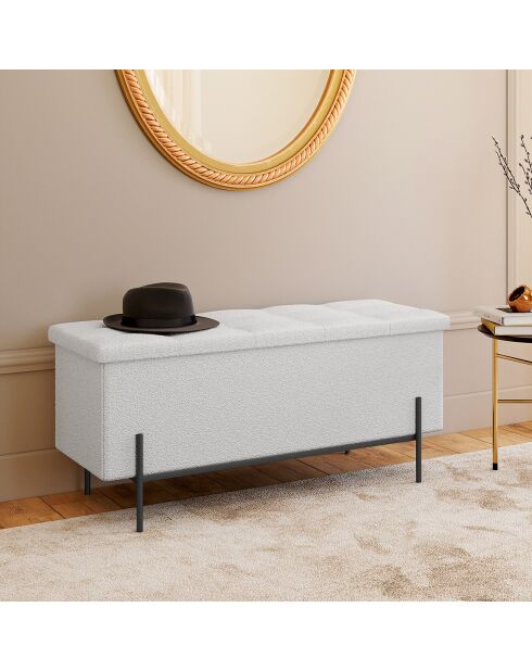 Banc coffre Loan en bouclette blanche et pieds noirs 100cm