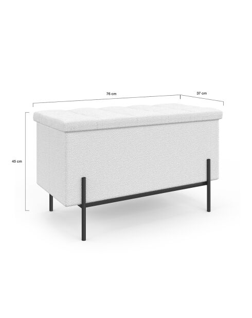 Banc coffre Loan en bouclette blanche et pieds noirs 76cm