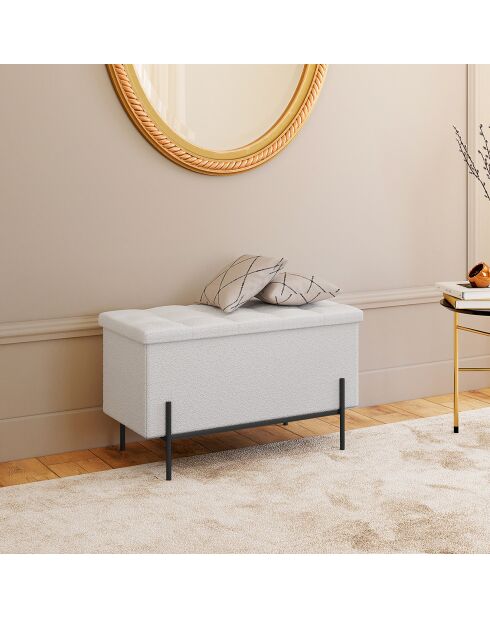 Banc coffre Loan en bouclette blanche et pieds noirs 76cm