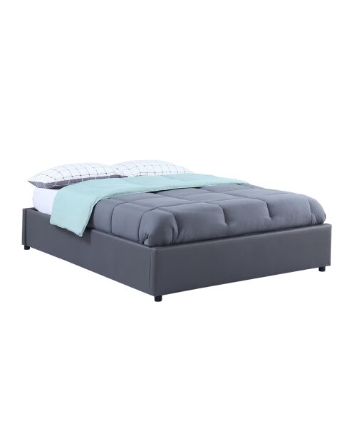 Lit coffre Otto en similicuir gris avec sommier 140x190cm