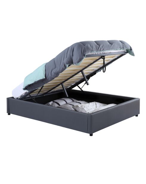 Lit coffre Otto en similicuir gris avec sommier 140x190cm