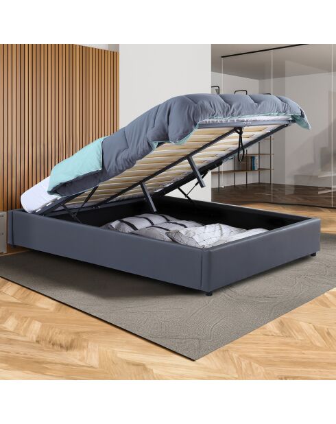 Lit coffre Otto en similicuir gris avec sommier 140x190cm