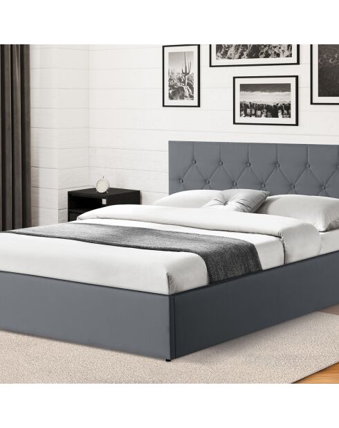 Lit coffre Hanna en PVC gris avec sommier 140x190cm
