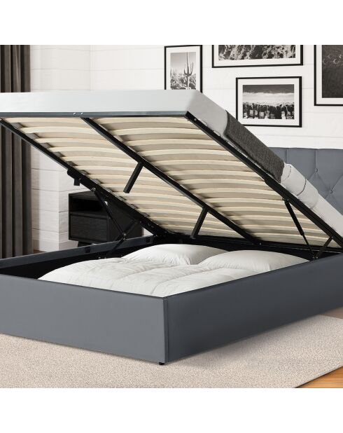 Lit coffre Hanna en PVC gris avec sommier 140x190cm