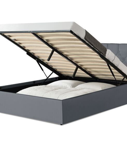 Lit coffre Hanna en PVC gris avec sommier 140x190cm