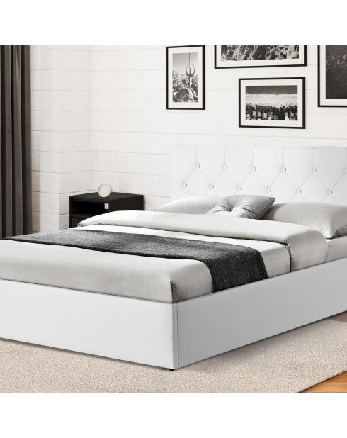 Lit coffre Hanna en PVC blanc avec sommier 140x190cm