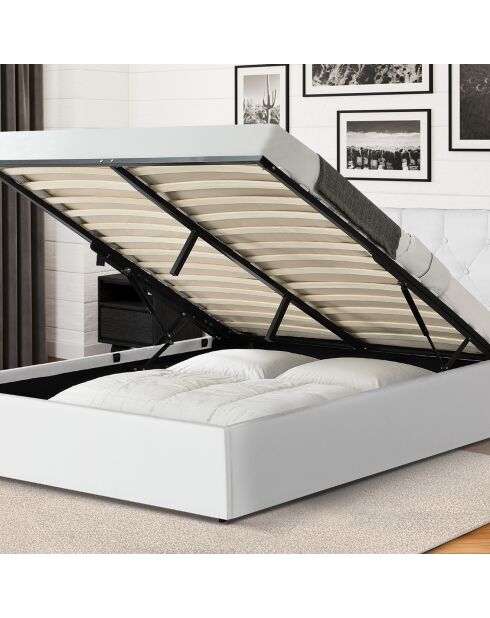 Lit coffre Hanna en PVC blanc avec sommier 140x190cm