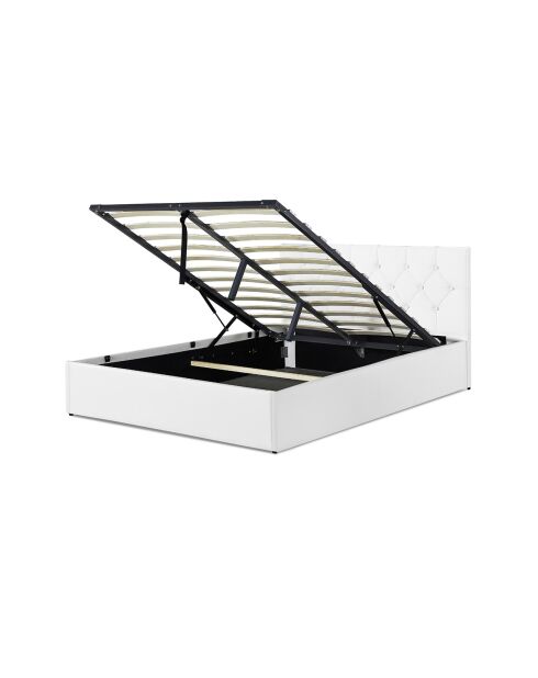Lit coffre Hanna en PVC blanc avec sommier 140x190cm