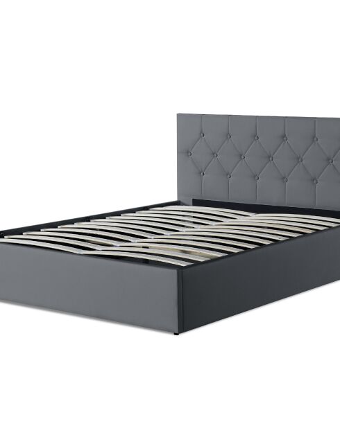 Lit coffre Hanna en PVC gris avec sommier 160x200 cm