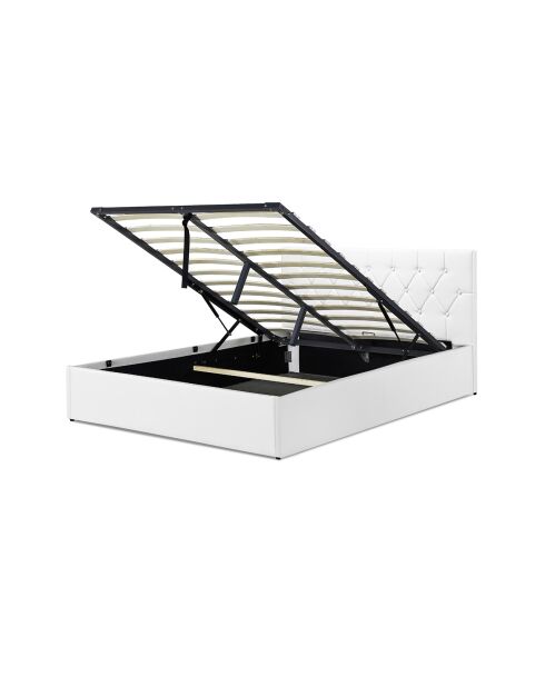 Lit coffre Hanna en PVC blanc avec sommier 160x200 cm