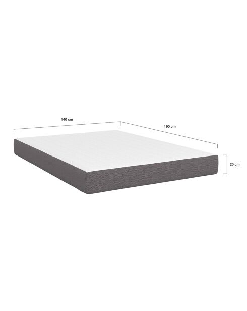 Matelas mémoire de forme épaisseur 20cm blanc et gris 140x190cm
