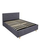 Lit coffre Mala en tissu gris avec sommier et tête de lit capitonnée 140x190cm