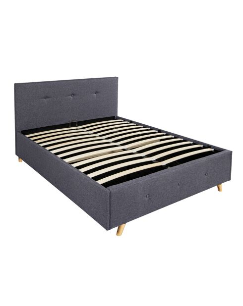 Lit coffre Mala en tissu gris avec sommier et tête de lit capitonnée 140x190cm