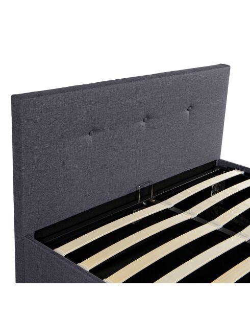 Lit coffre Mala en tissu gris avec sommier et tête de lit capitonnée 140x190cm