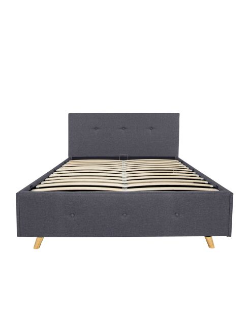 Cama baúl Mala de tela gris con somier y cabecera tapizada 140x190 cm