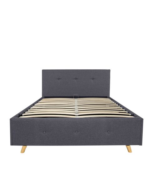Lit coffre Mala en tissu gris avec sommier et tête de lit capitonnée 140x190cm